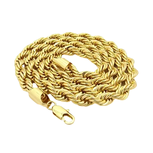 Cadena estilo Soga (Rope) oro 14k macizo, brillo pulido, Rocks Rebel NY/NJ